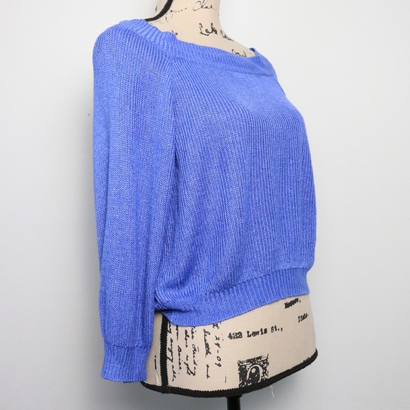 Don't Ask Why Women One Size Italy Periwinkle Boat Neck Modal Blend Crop Sweater - Picture 2 of 8